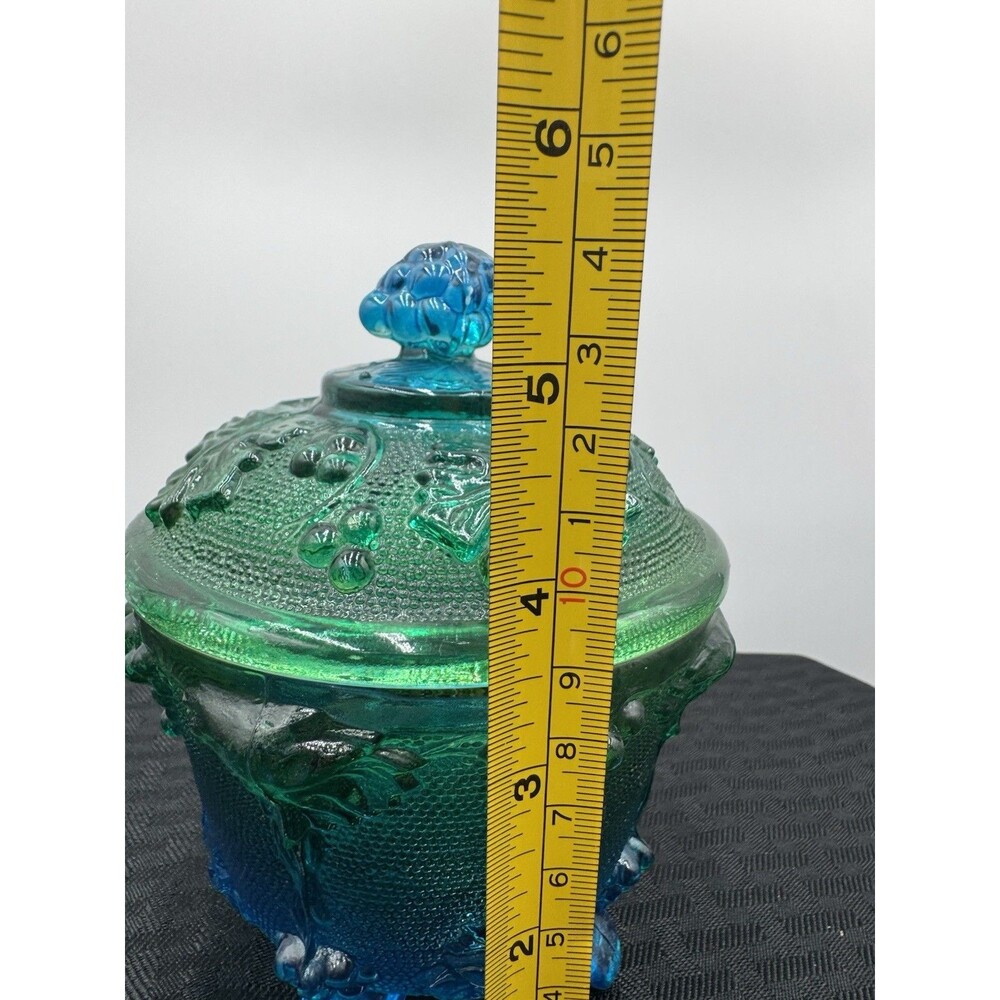 Vintage Grape Pattern Blue Green Candy Dish Victorian Footed Style - Picture 2 of 5